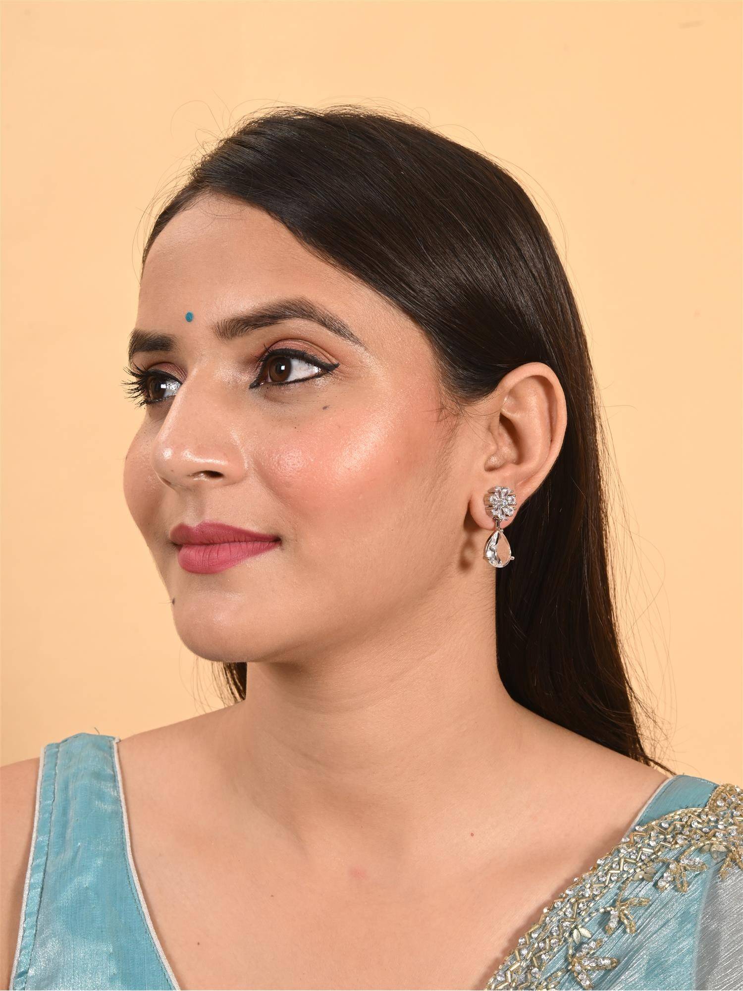 Ratnavali Jewels Silver Plated White Stud Drop Earrings