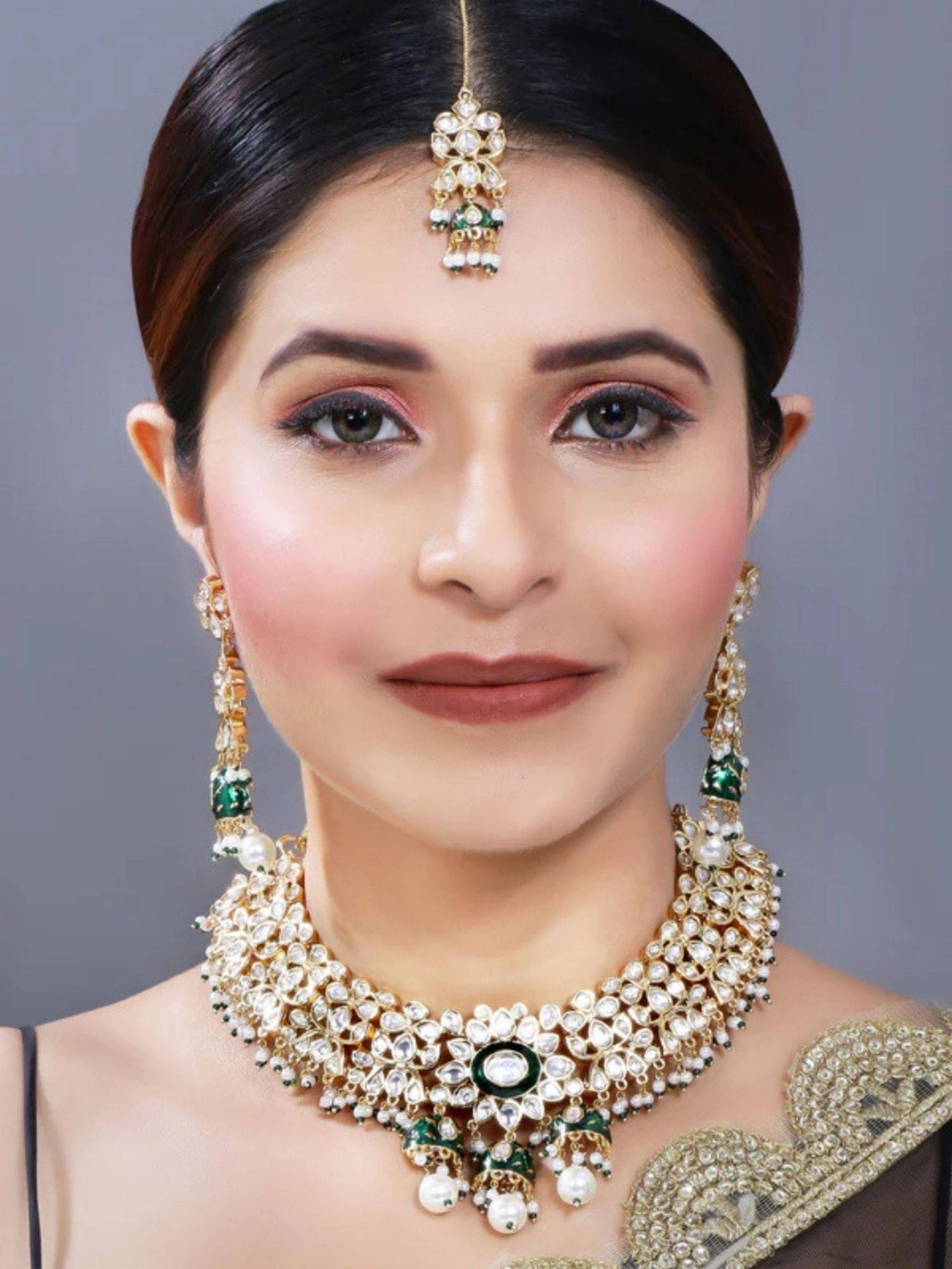 I Jewels Gold-Plated Polka Kundan Studded And Pearl Beaded Jewellery Set
