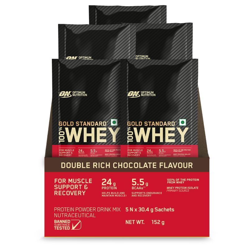 Optimum Nutrition Gold Standard 100% Whey Protein Sachets - Double Rich Chocolate - Pack Of 5