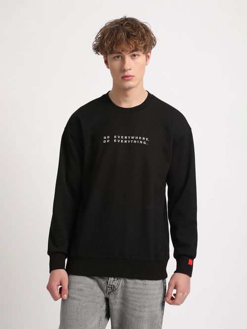 THE BEAR HOUSE Men Black Solid Relaxed Fit Sweatshirt