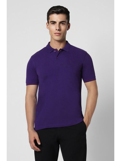 Buy Van Heusen Men Purple Solid Polo Neck T-Shirt Online
