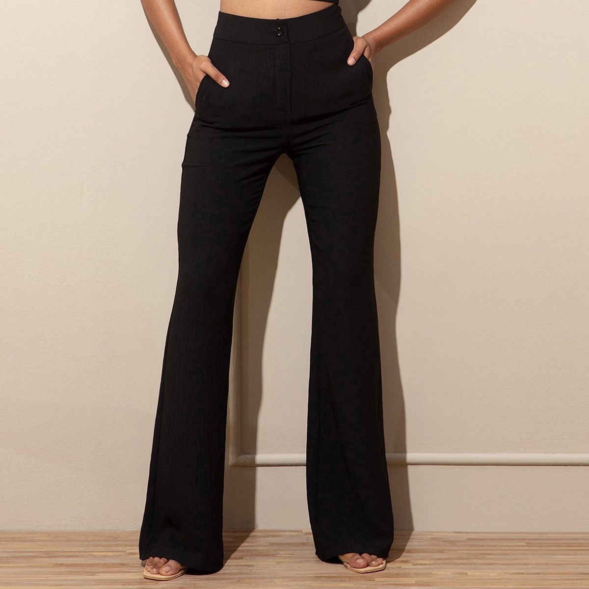 Buy RSVP By Nykaa Fashion Black Solid Flared Pants Online