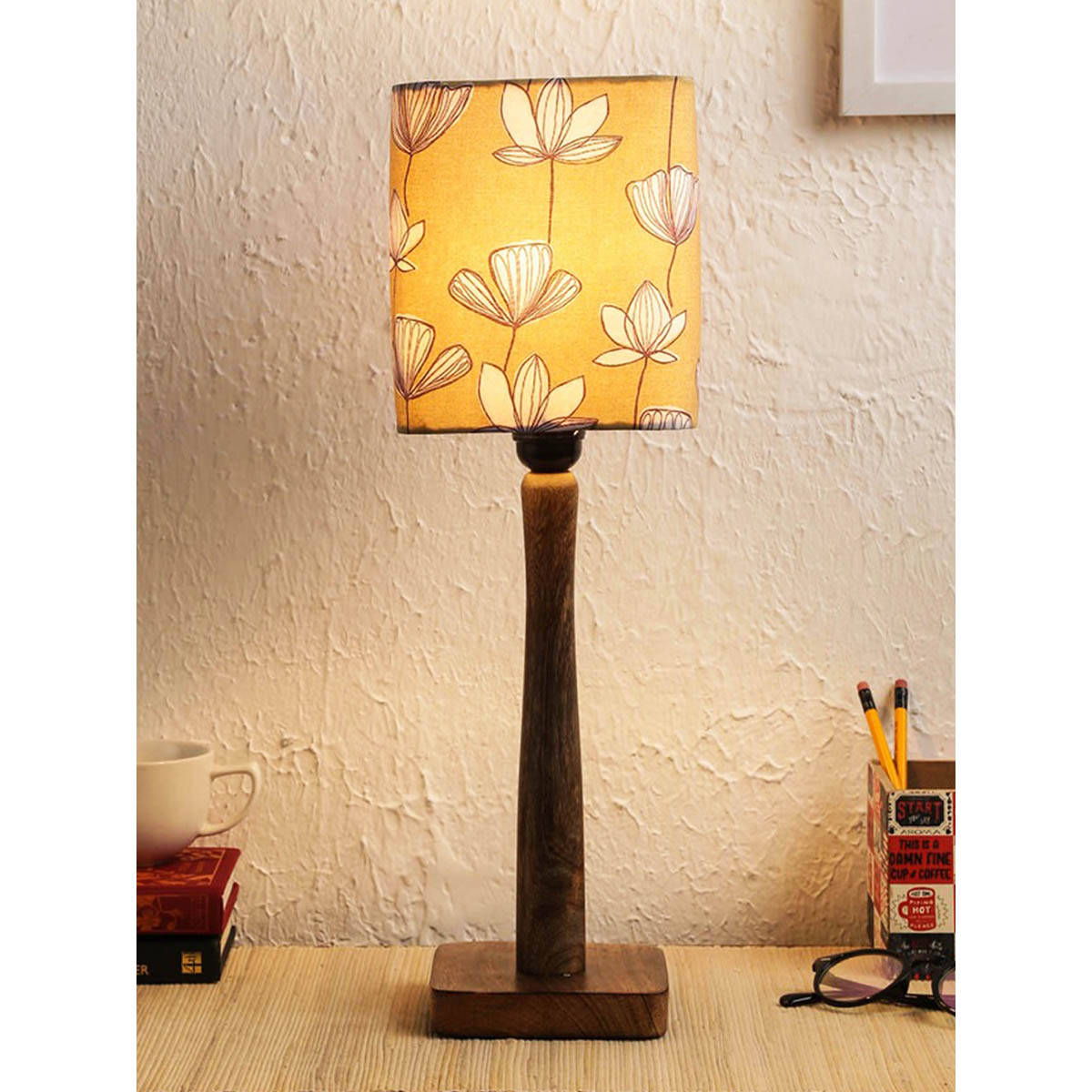 Green Girgit Mustard Flora Wooden Lamp