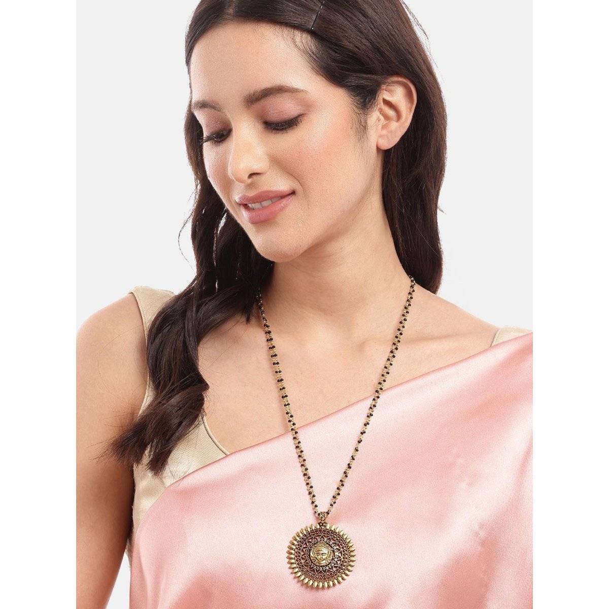 Digital Dress Room Maa Durga Round Pendant Long Mangalsutra