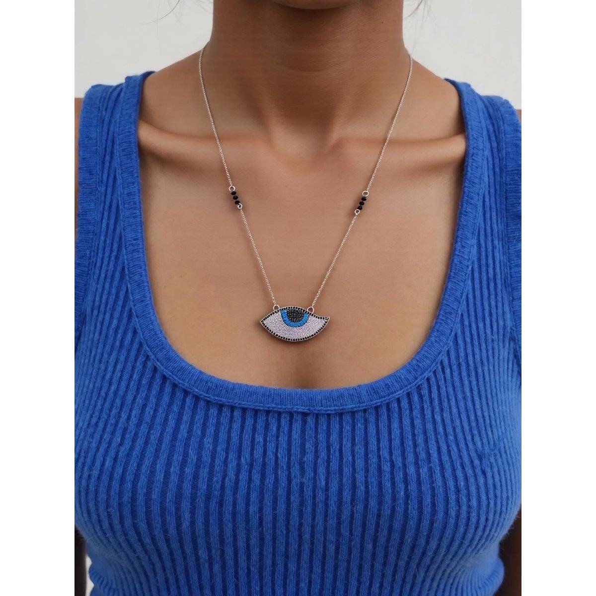 Digital Dress Room Evil Eye Silver Short Mangalsutra
