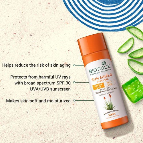Buy Biotique SUN SHIELD Aloe Vera Ultra Protective Lotion SPF 30+ UVB PA++  UVA Sunscreen Online