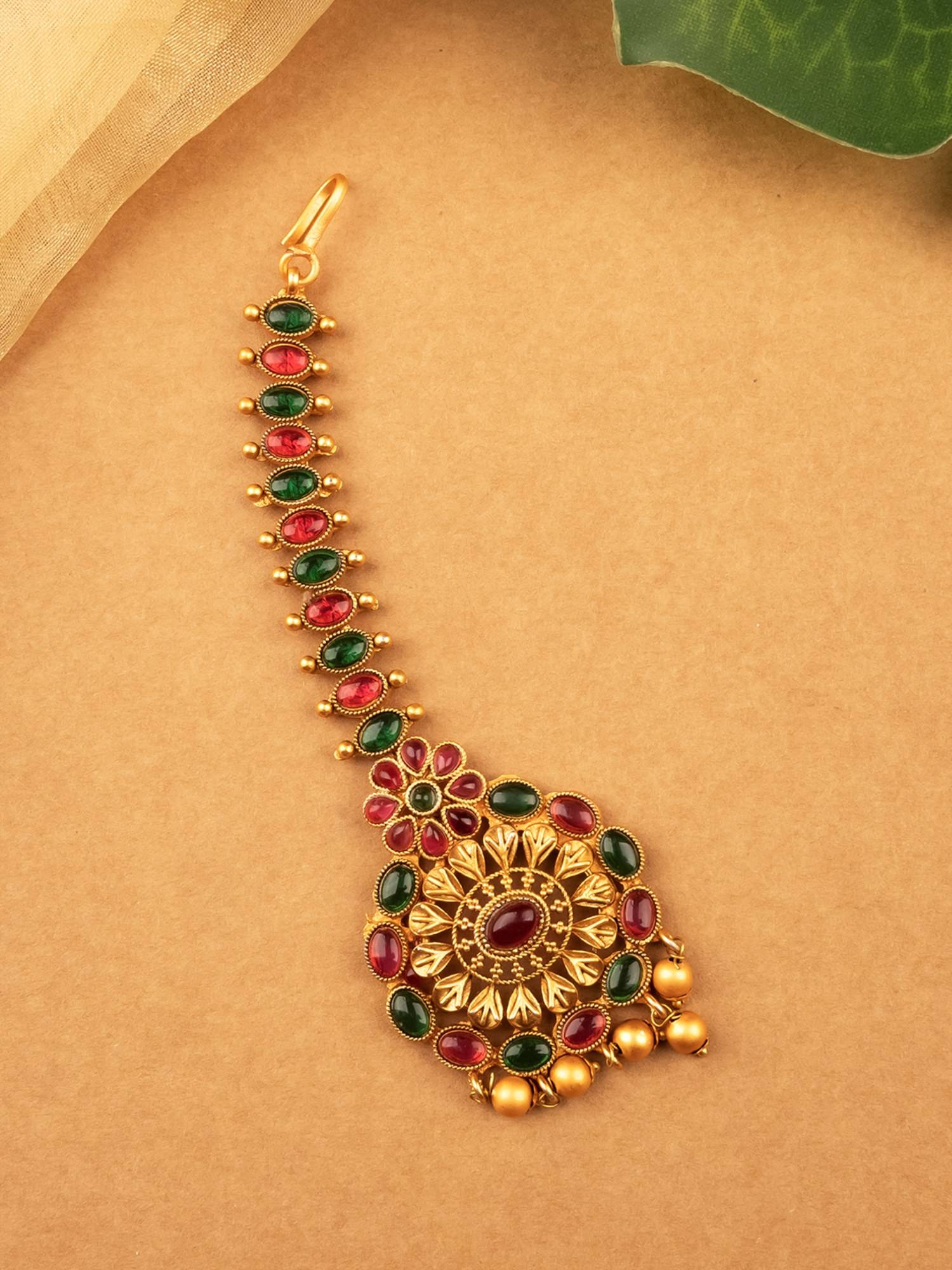 STILEADDA Gold Plated Goddess Maangtika - Multi-Color