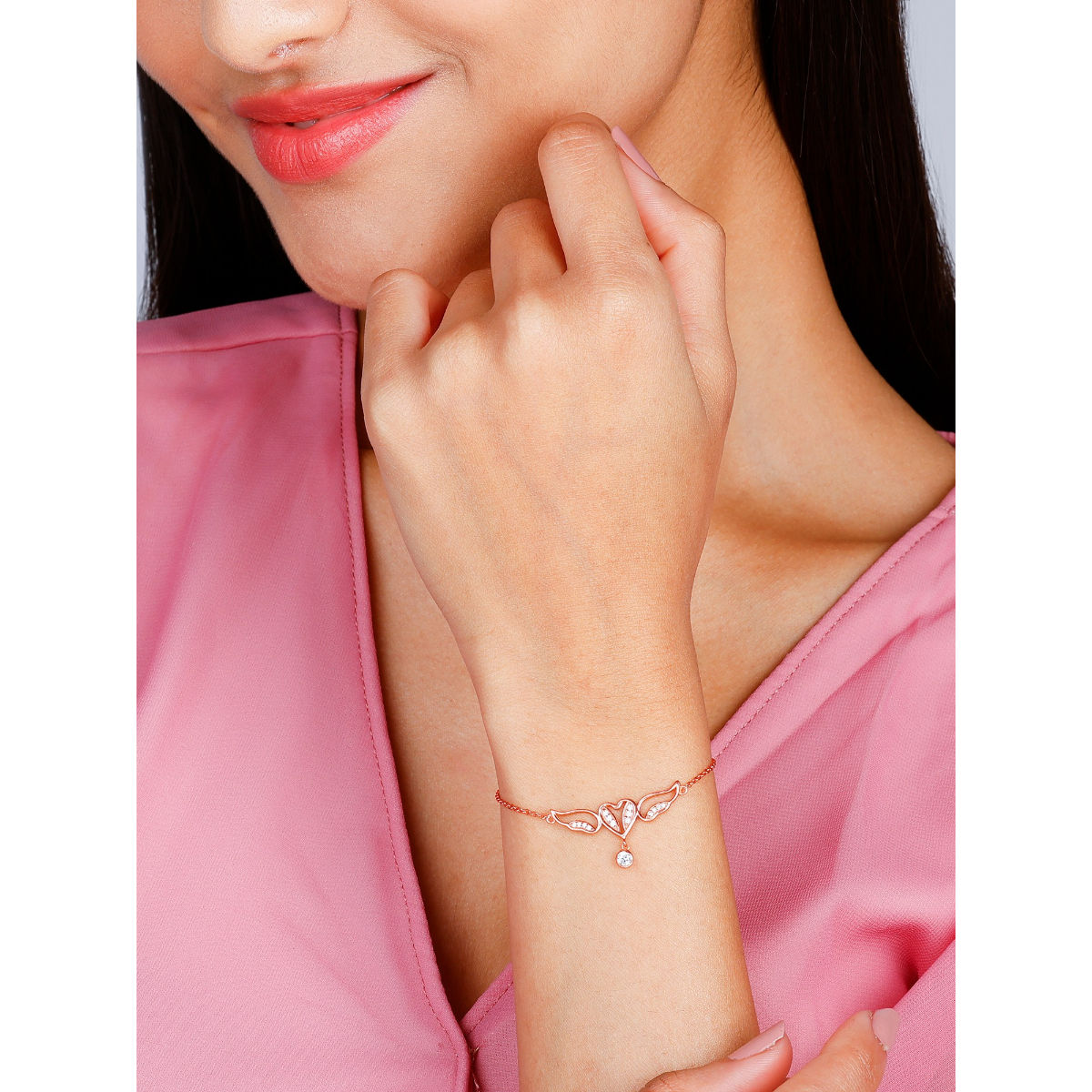Swarovski One Adjustable Bracelet, Heart, Pink, Rose Gold-Tone Plated