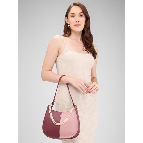 Caprese Women Burgundy Pink Perline Hobo Handbag with Detachable Strap (S)
