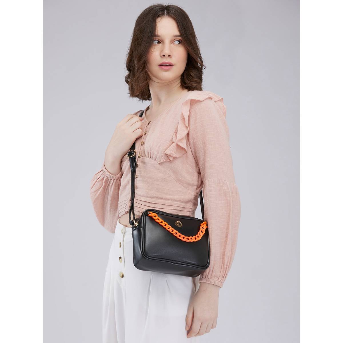 Caprese Women Black Perline Sling Bag (M)