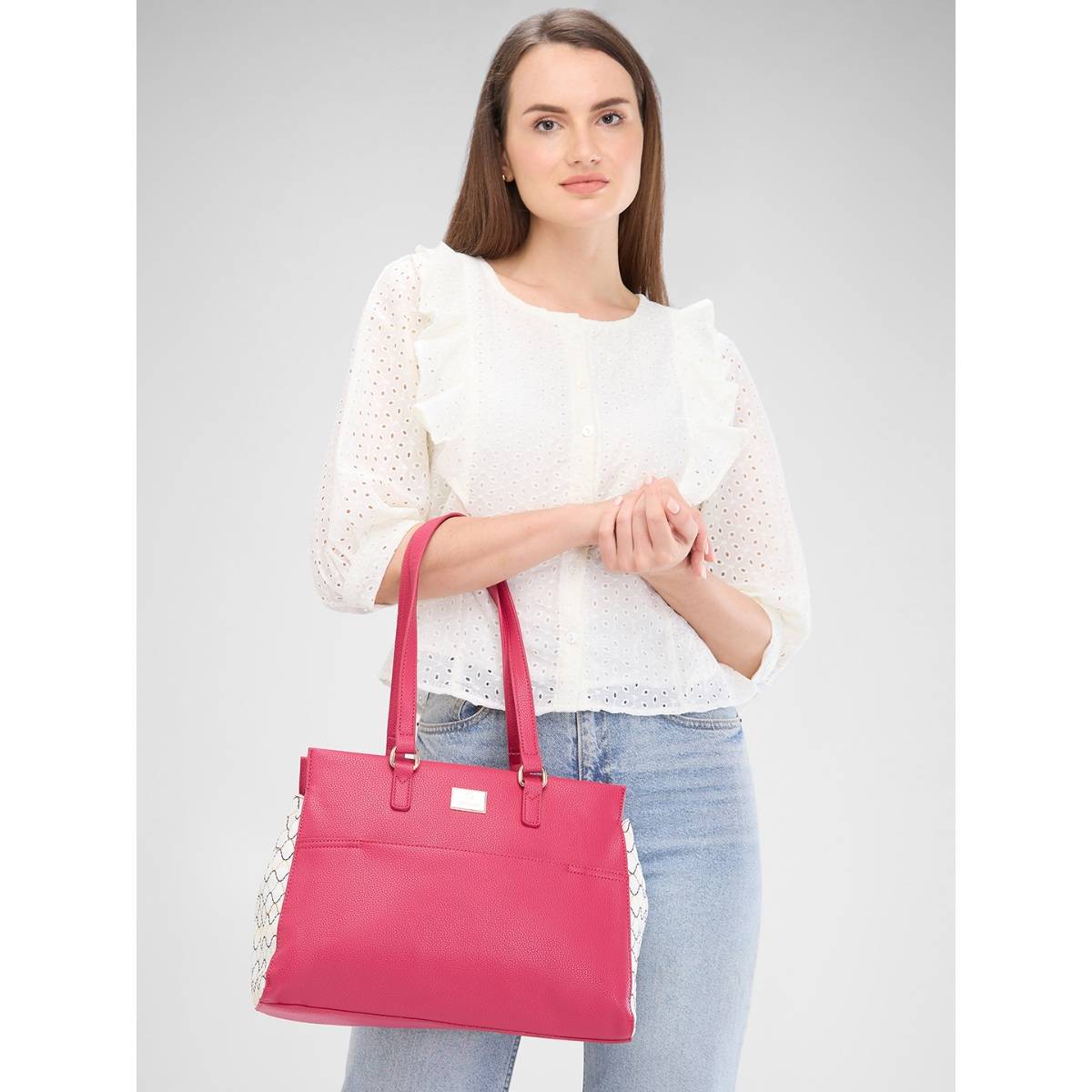 Caprese Women Pink Shane Handbag with Detachable Strap (L)