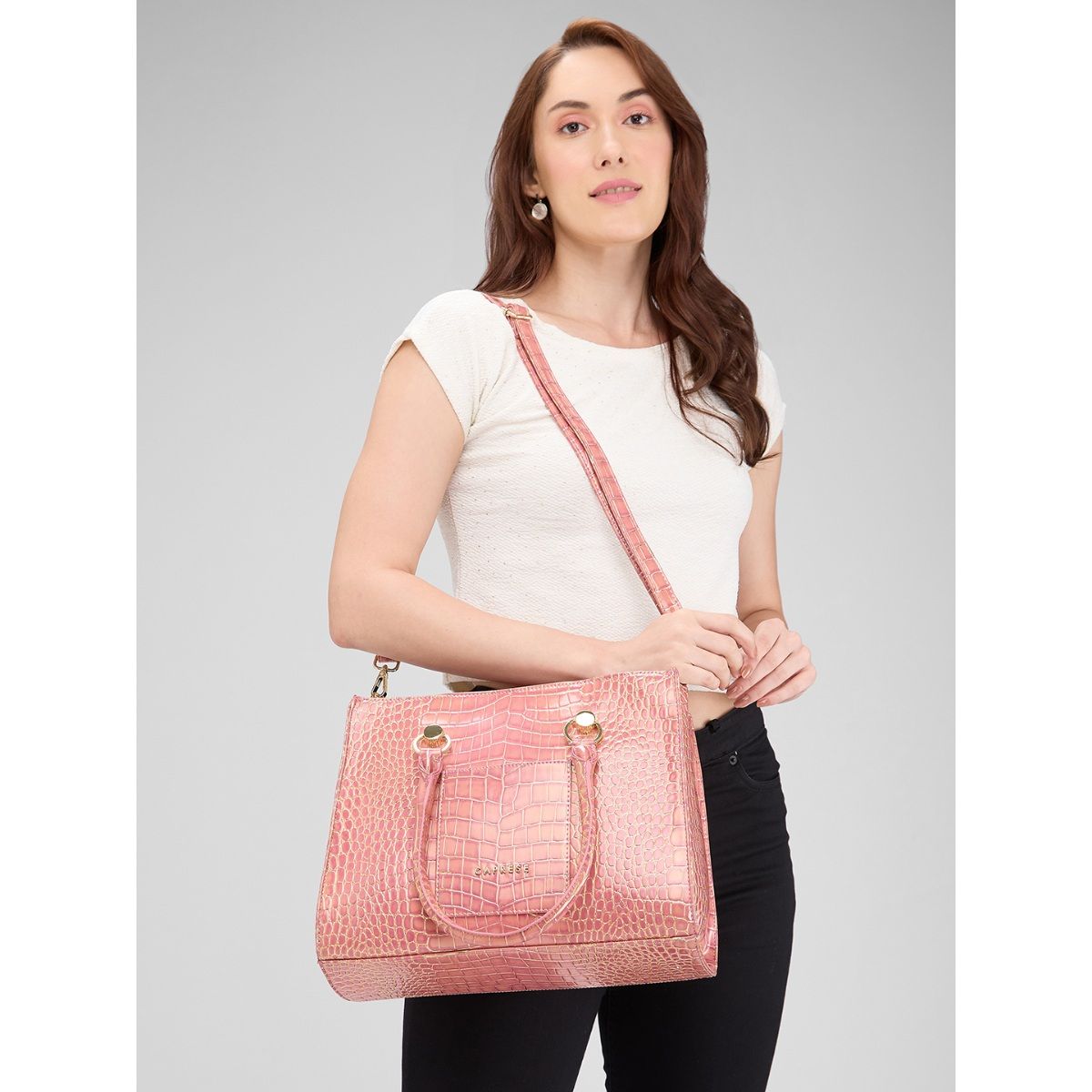 Caprese Women's SHILOH T Medium Tote Bag In Pista Green – Structured Compartment Handbag