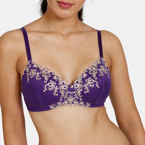 Zivame Desert Rose Padded Non Wired 3/4Th Coverage Lace Bra With Hipster  Panty - Festival Fuchsia