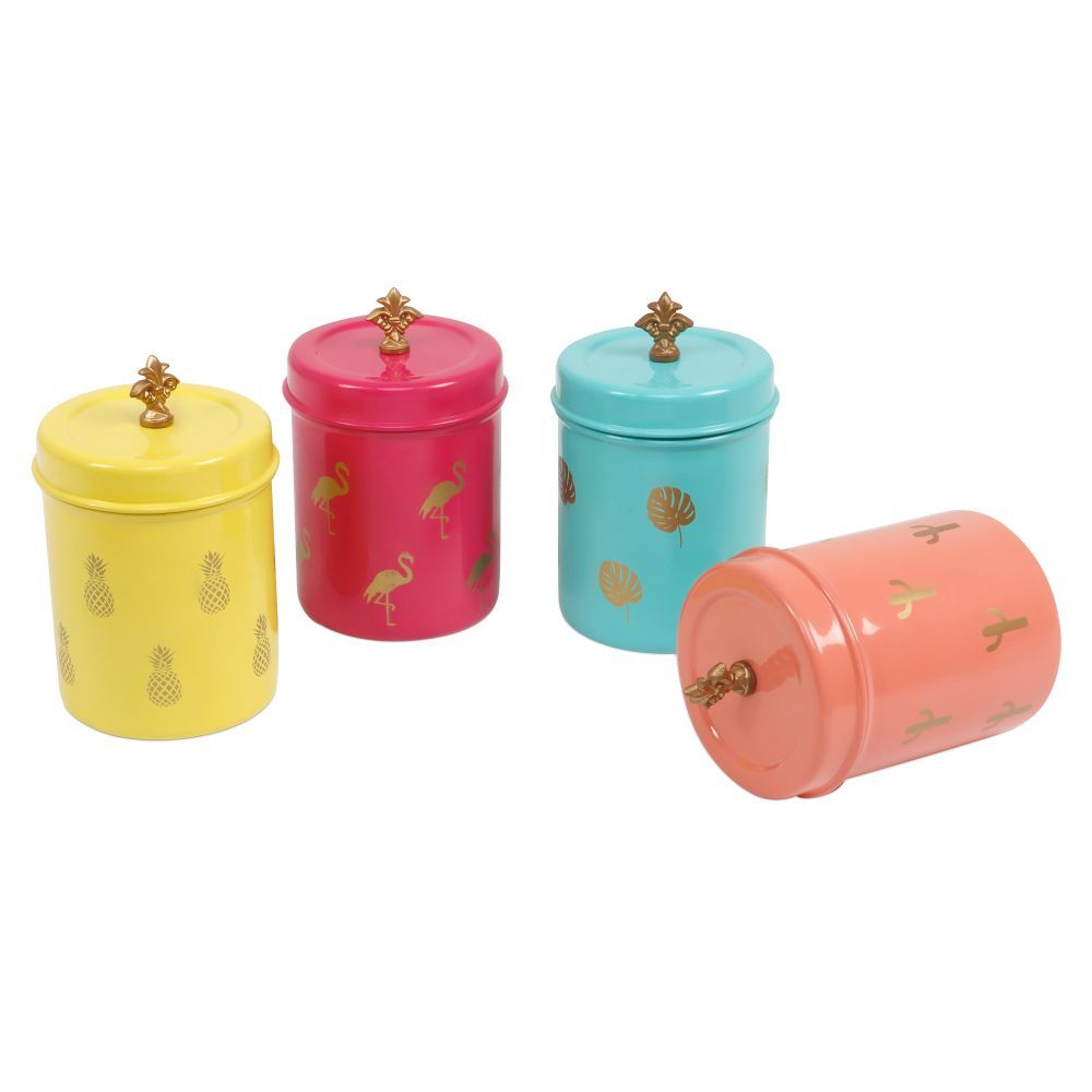 Living With Elan Tropical Stainless steel Canisters-Set of 4-Multicolor