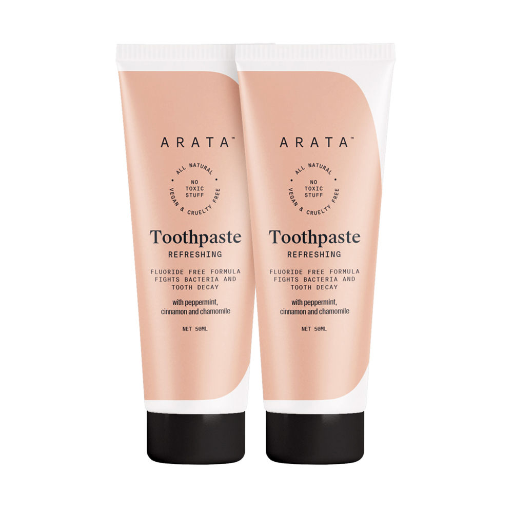 Arata Natural Refreshing Toothpaste with Peppermint Cinnamon & Chamomile - Pack of 2