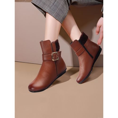 ELLE Tan Women Zip Casual Boots (EURO 37)