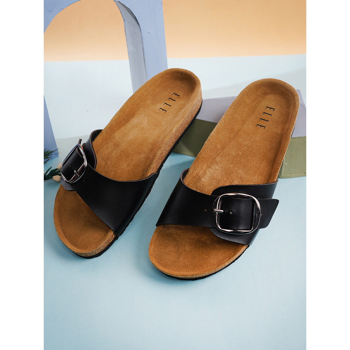 Adele Platin Leather Buckle Embroidery Flat Sandals – SaintG India