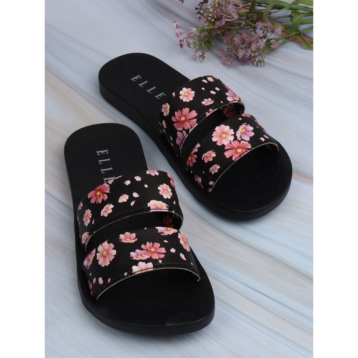 ELLE Black Women Slip On Sliders EURO 37