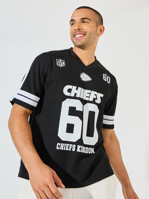 Styli Men Black Nfl Chiefs Mesh Oversized V-Neck Jersey T-Shirt