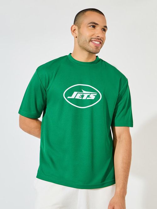 Styli Men Green Nfl Ny Jets Mesh Oversized Round Neck Jersey T-Shirt