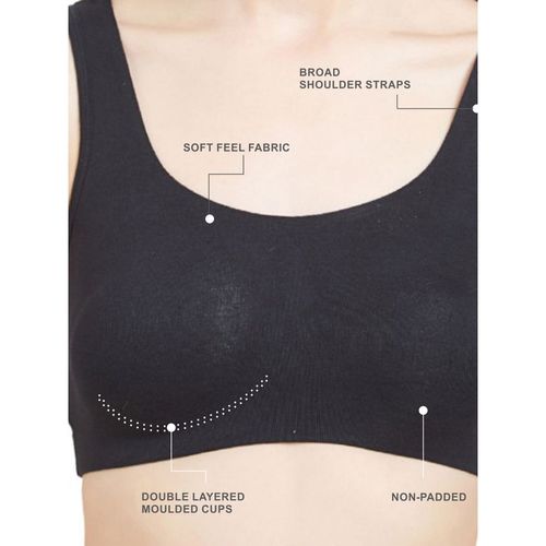 Non-Wired Non Padded Full Coverage Low Impact Slip on Sports Bra (Pack –  SOIE Woman