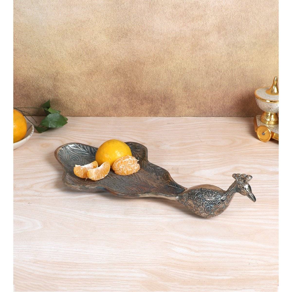 Amaya Decors Peacock Aluminium Silver Big Gifting Platter