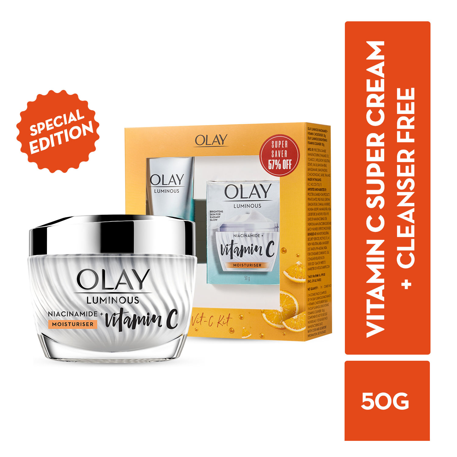 Olay Vitamin C Kit For 2x Glow - Cream With Free Cleanser