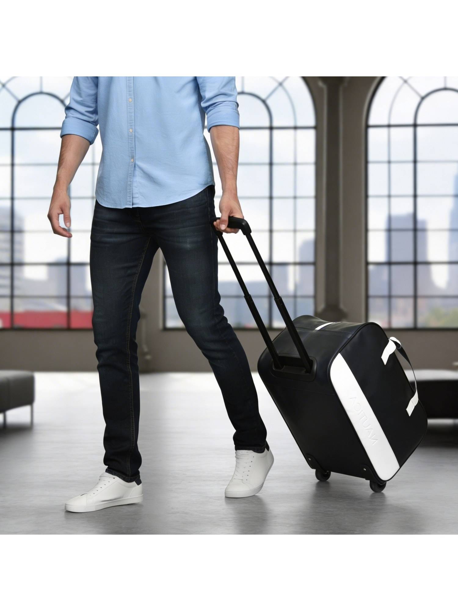 Nautica Unisex PU Trolley Duffel Bag-Black