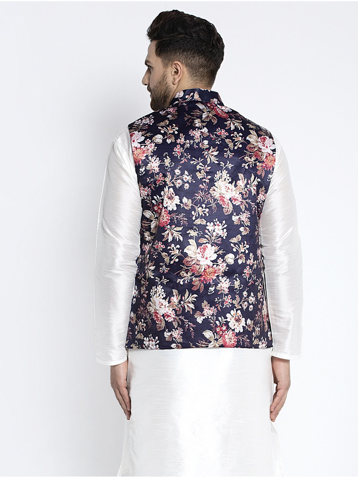 Buy Benstoke Mens Navy Blue Multi Printed Nehru Jacket Online