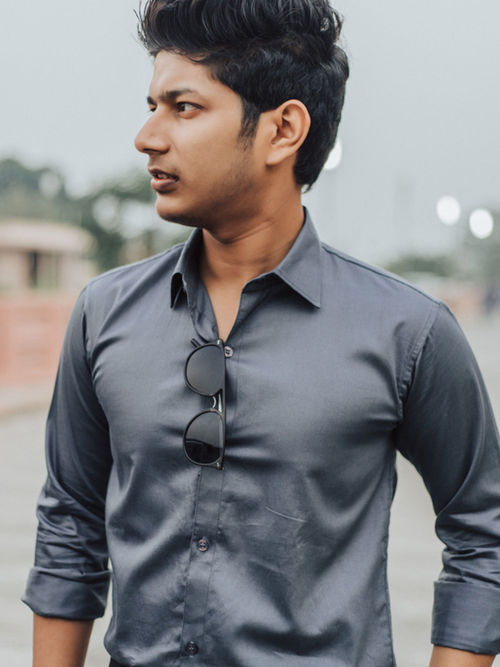 JAVINISHKA The Gunmetal Grey Slim Fit Giza Cotton Shirt