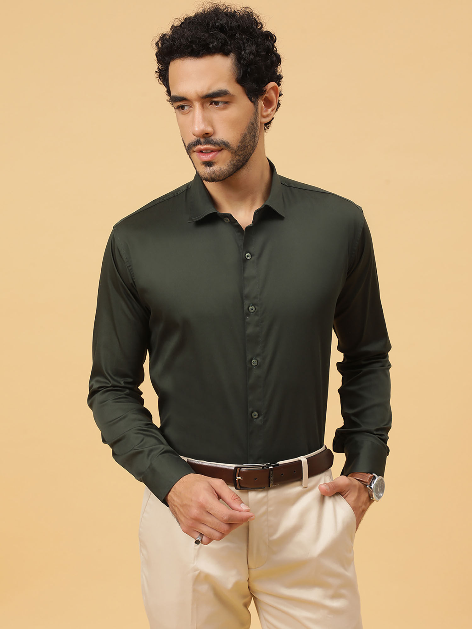 Buy JAVINISHKA Olive Sustainable Egyptian Giza Cotton Party Wear