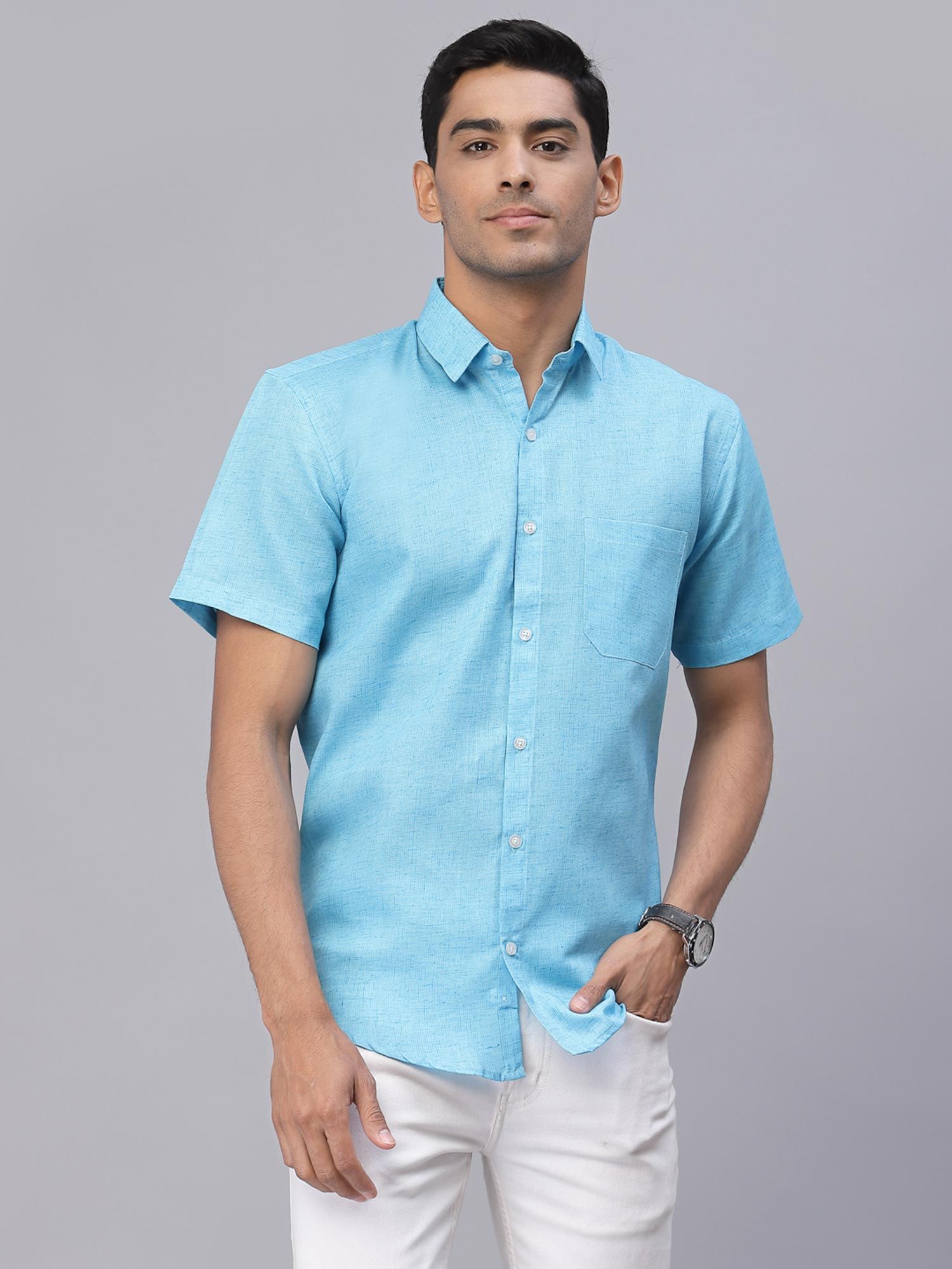 Buy NEUDIS Men Turquoise Half Sleeves Casual Shirt Online