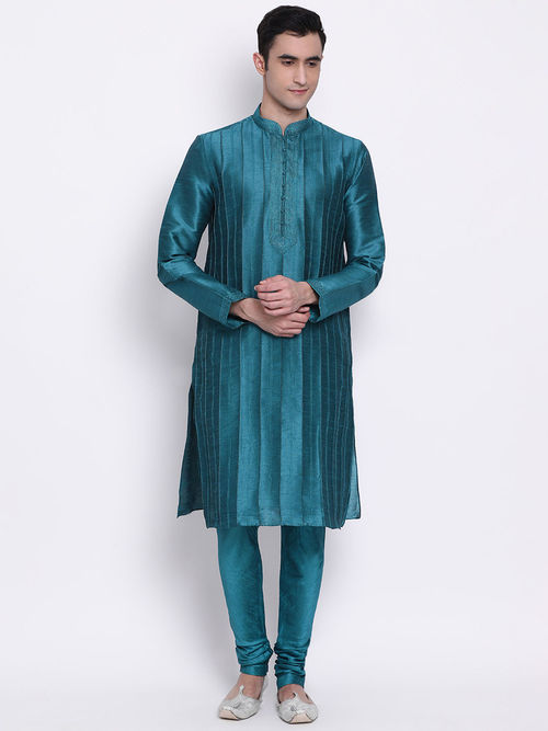 Buy Sanwara Men Light and Deep Green Color Silk Blend Kurta & Pyjama With Nehru  Jacket (Set of 3) Online