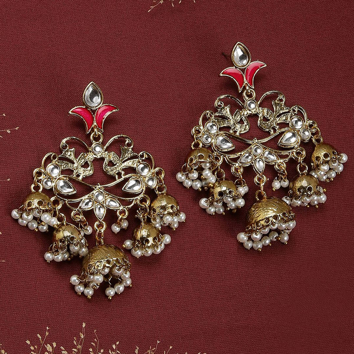 Fida Gold-Toned Kundan Style Jhumkas