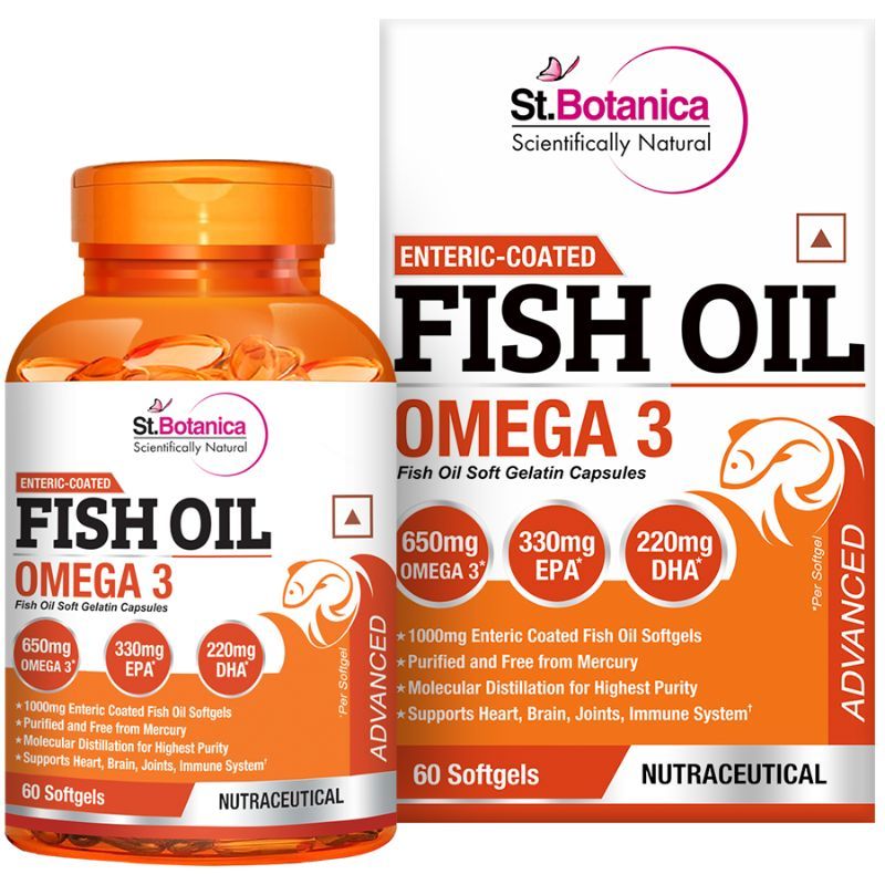 StBotanica Fish Oil 1000mg Double Strength 650mg Omega 3 with 330mg EPA, 220mg DHA