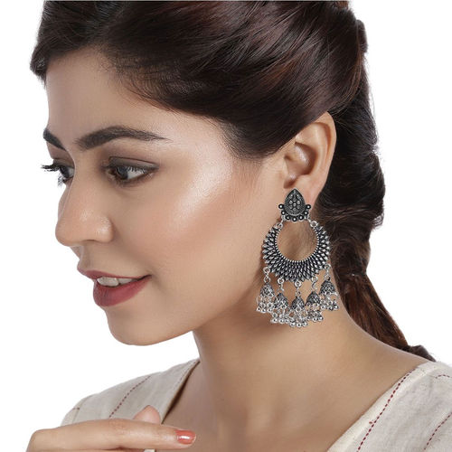 Buy Accessher Silver Afghani Chandbali Earrings For Women And
