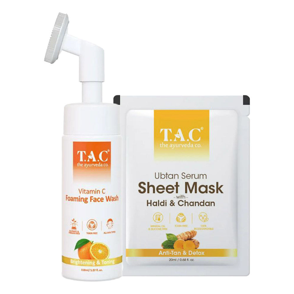 TAC The Ayurveda Co. Ubtan Face Serum Sheet Mask & Foaming Face Wash