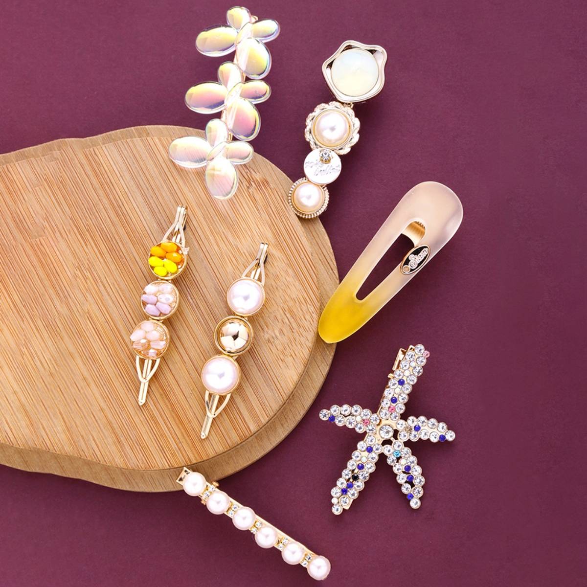 Yellow Chimes Women White and Yellow Set of 7 Embellished Hair Accessory Set
