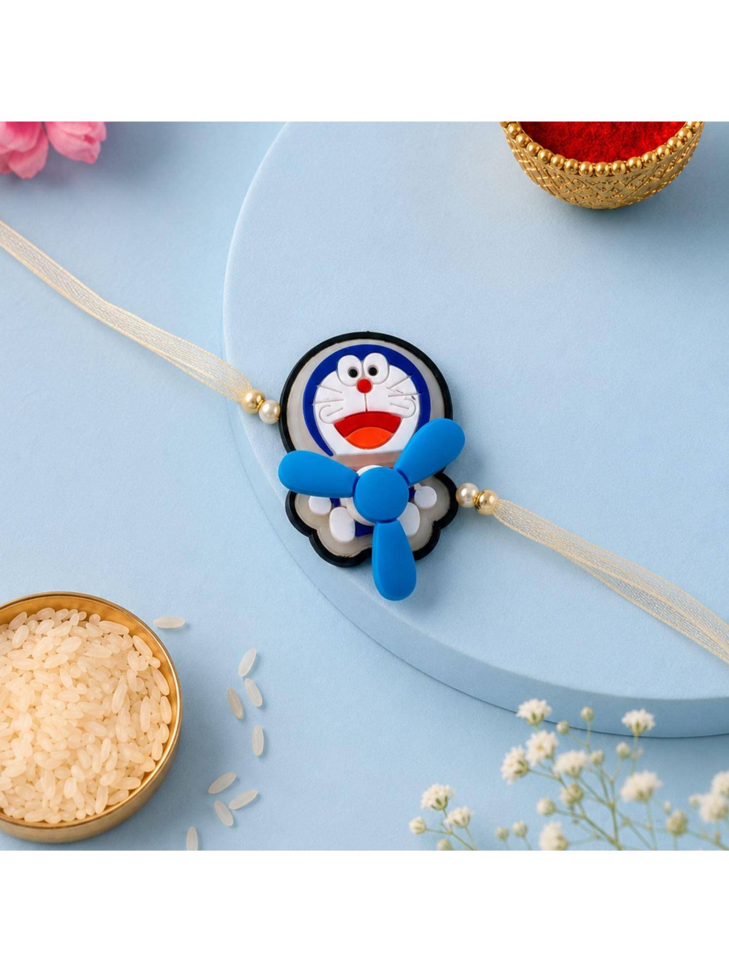 ISHKAARA Blue Doraemon Anime Air Fan Spinner Rakhi for Little Brother