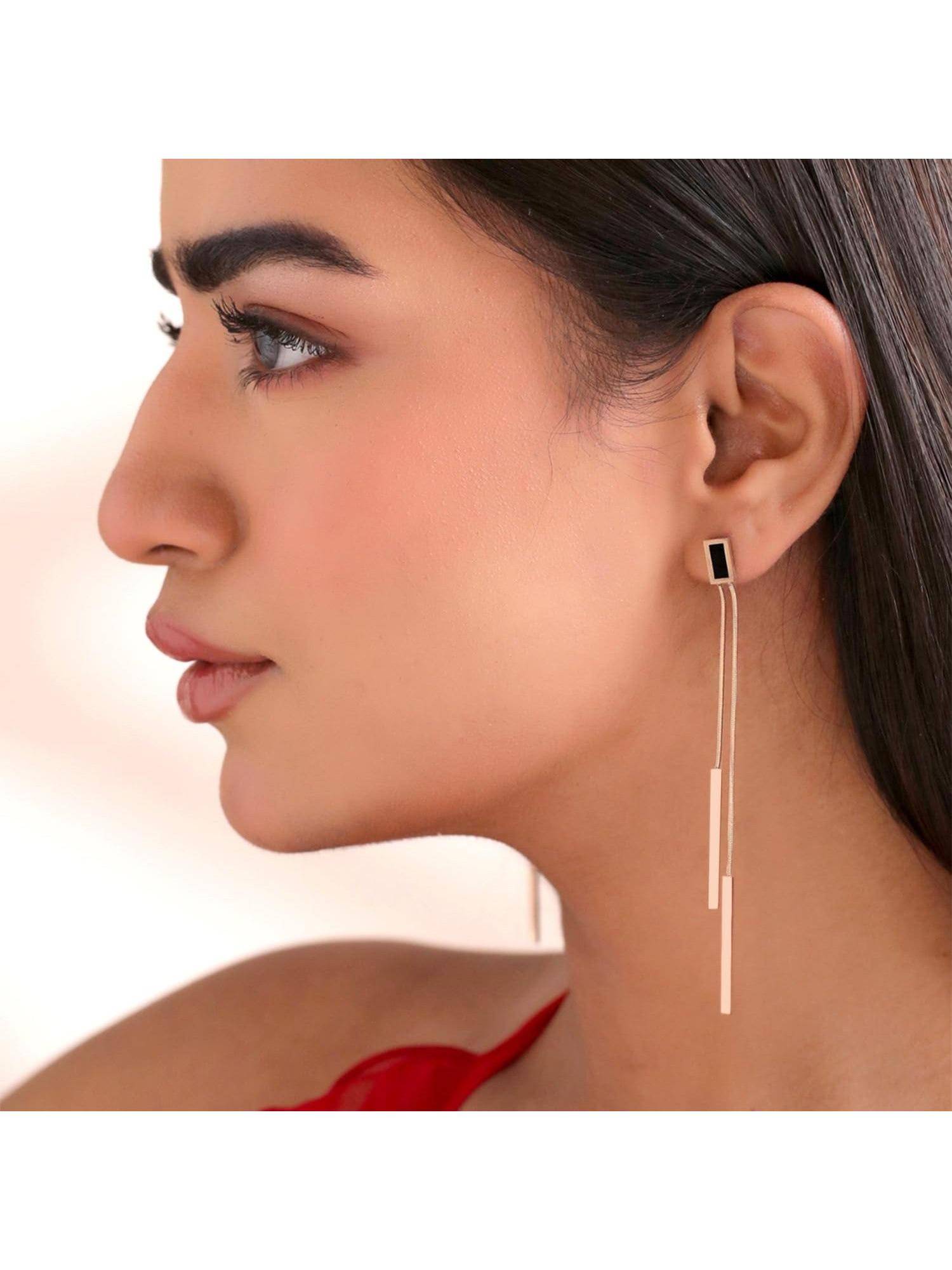 Salty Women Stainless Steel Black Stones Pair of Earrings