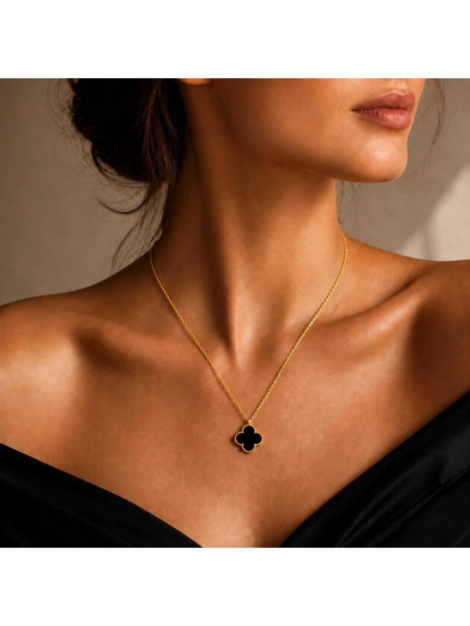 Salty Women Stainless Steel Black Stones Necklace