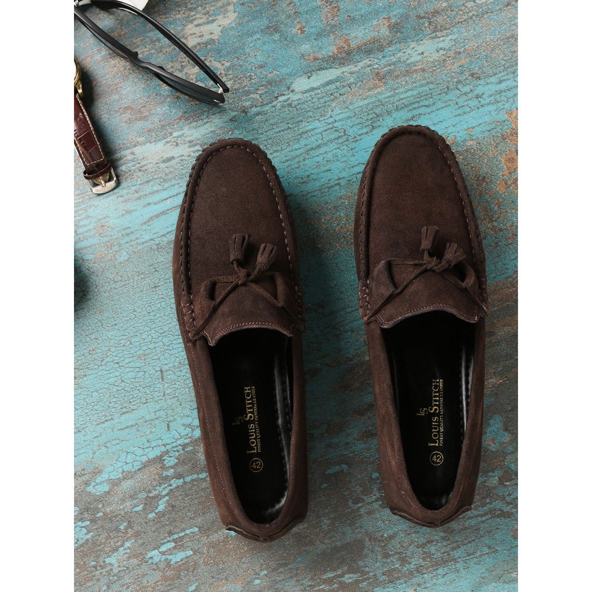 Buy Louis Stitch Italian Moccasins Brown Suede Tassel Loafers for Men Online