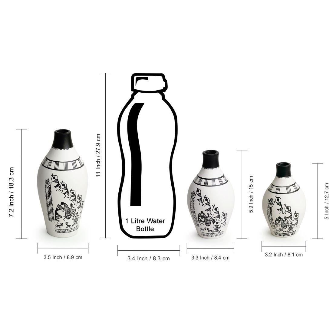 ExclusiveLane The Warli Tales' HandPainted Terracotta Vases (Set of 3, White) Buy