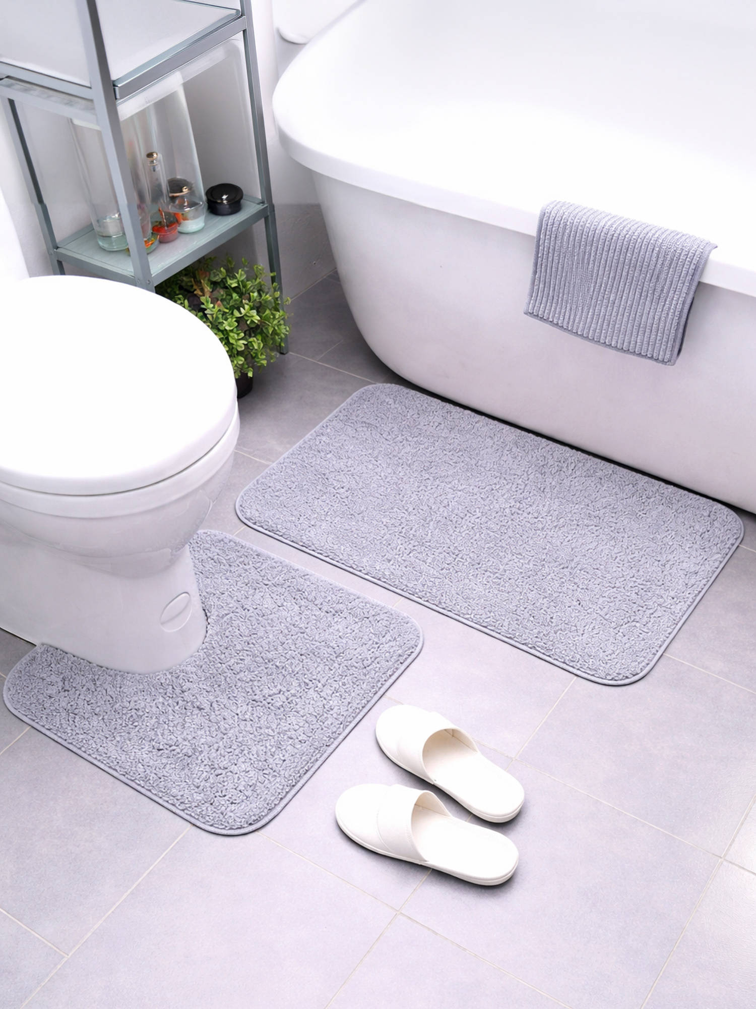 OBSESSIONS Grey Absorbent and Quick-Dry Polyester Bath Mats (Pack Of 2)