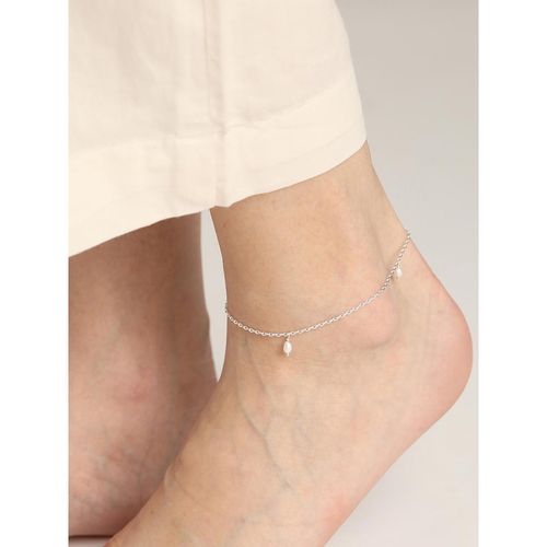 Buy CLARA 925 Silver Dainty Pearl Adjustable Chain Anklet Payal