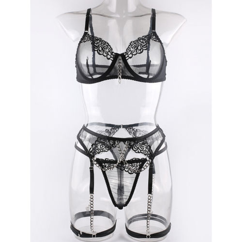 Buy MHYTH Black Statement Metallic Bra & Thong with Garter Belt (Set of 3)  Online