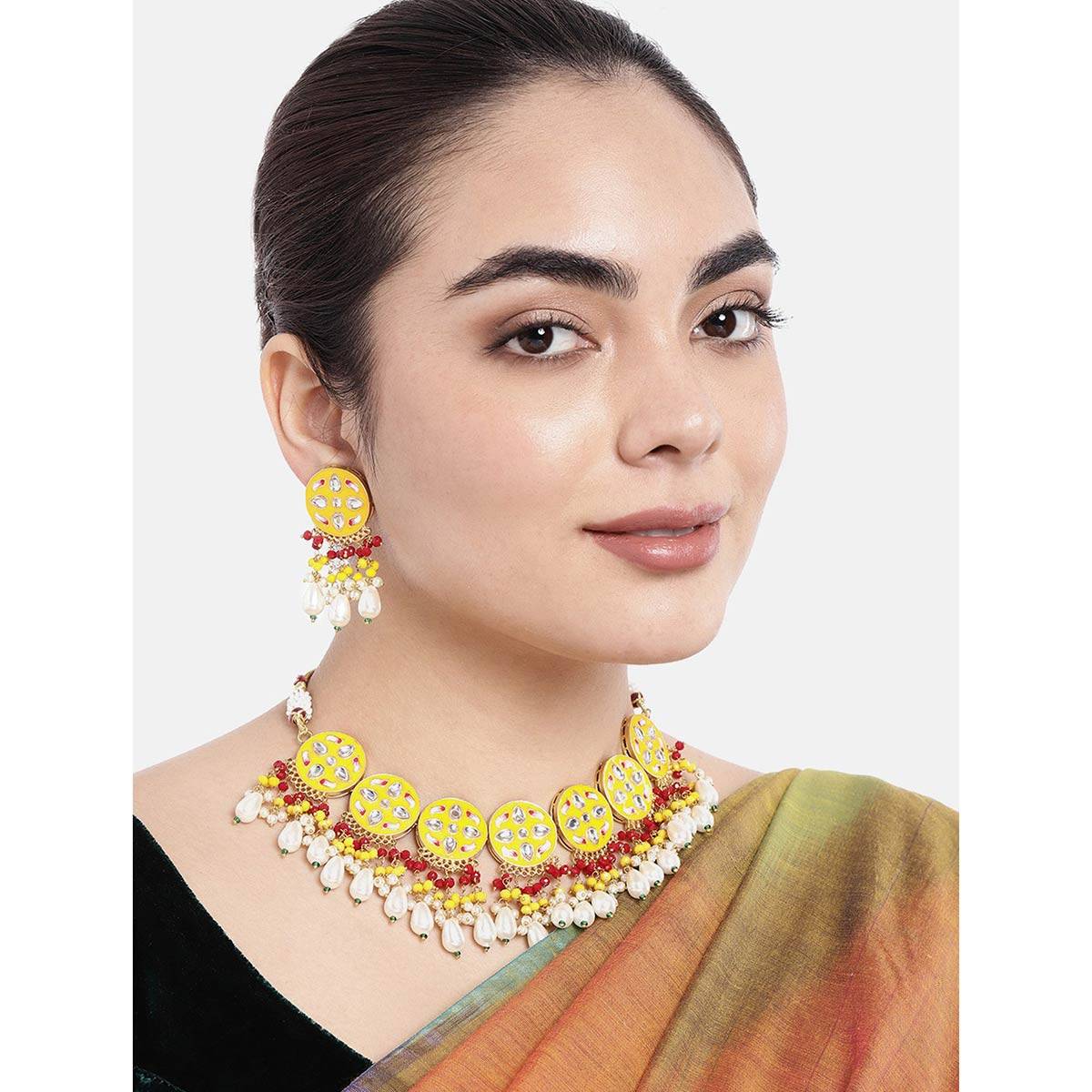 Peora Handcrafted Enamel Meenakri Choker Necklace With Earrings Jewellery Set For Girls