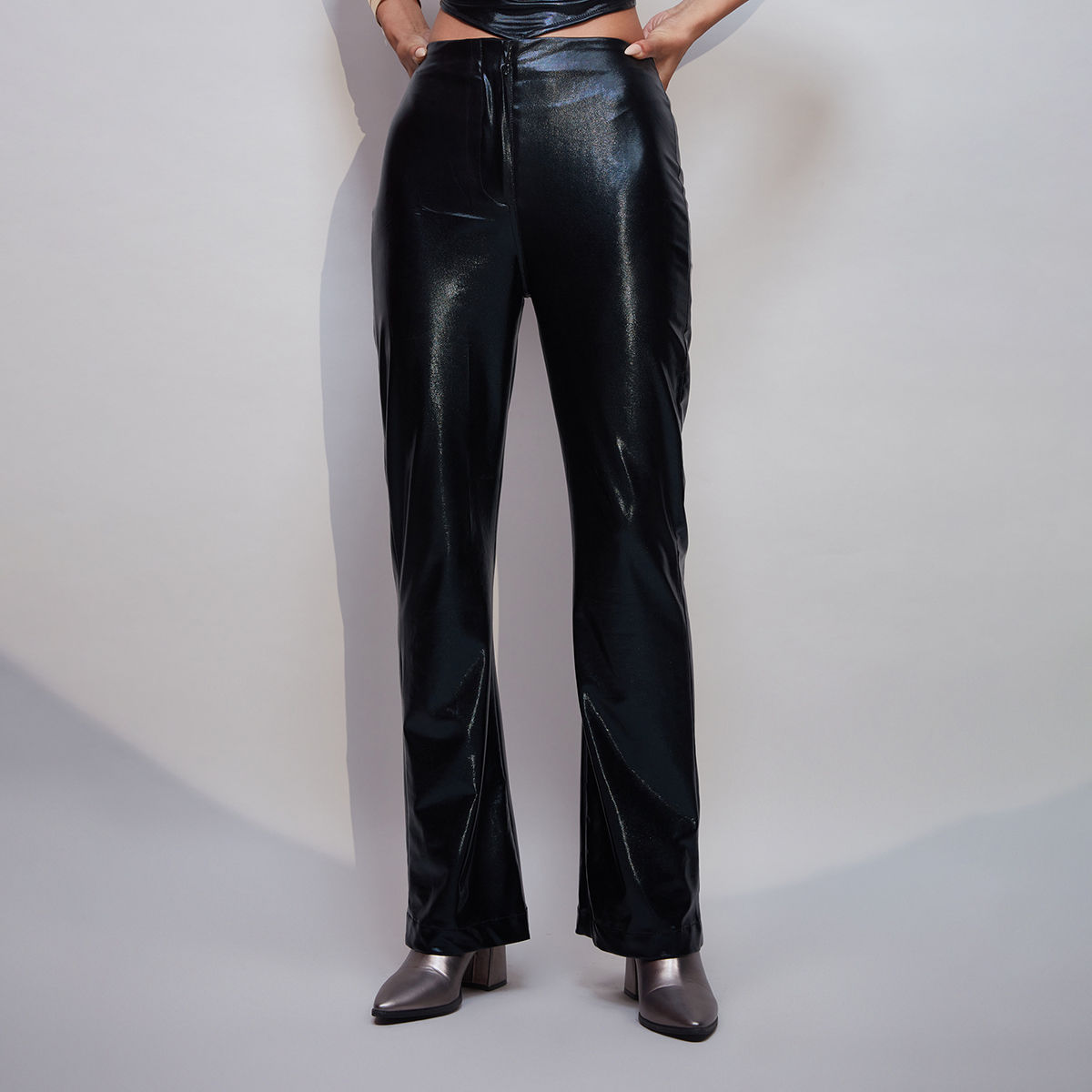 Buy Shasmi Womens Black High Waist Seam Detail Trousers Pant 69 Black S  at Amazonin