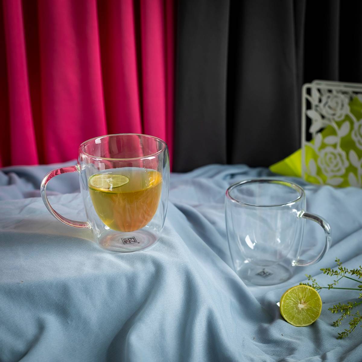 EZ Life Borosilicate Double Walled Swanky Glass Mug with Handle - Transparent- 220 ml - Pack of 4