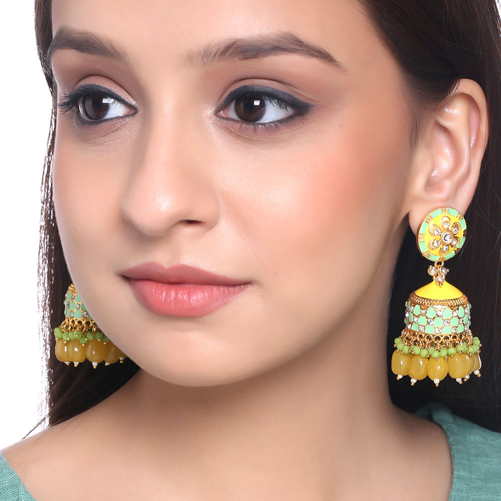 Yellow Chimes Gold toned Yellow Meenakari Handcrafted Dome Shaped